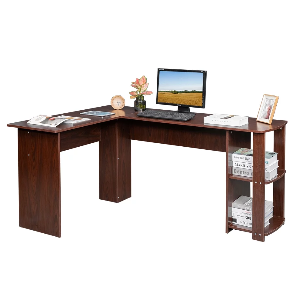 Office Desk,L-Shaped Computer Desk Study Writing Desks for Home with Storage Shelves, Desks for Home Office Brown