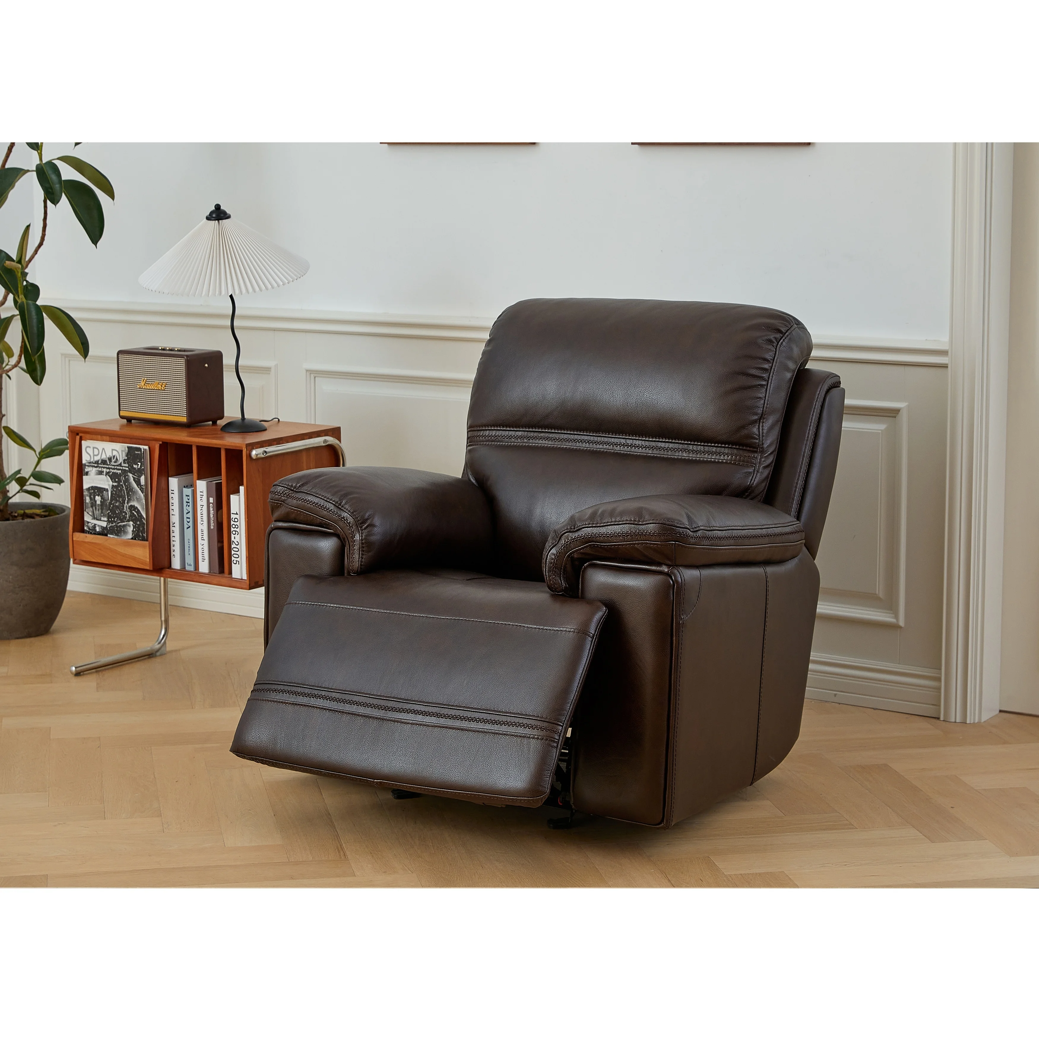 Kayto Inc Timo Genuine Leather Power Adjustable Headrest Sofa Glider Recliner Chair Modular Sofa For Living Room Recliner Pattern Single Cushion 1