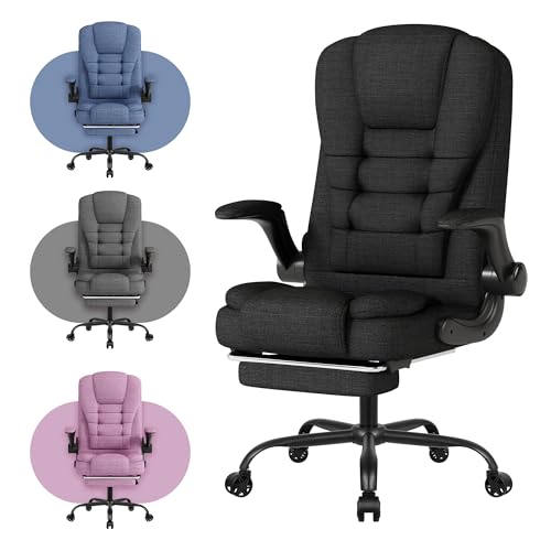 Fabric Office Task Chair- Computer Ergonomic Desk Chair- High Back Executive Chairs Height Adjustable with Footrest Lumbar, 360° Swivel Gaming Office Desk Chair with Flip-up Armrest for Adult, Black