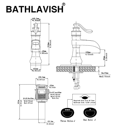 Vessel Sink Faucet, Oil Rubbed Bronze Black Bathroom Faucet, Farmhouse Waterfall Sink Faucet Single Hole with Pop Up Drain Assembly Without Overflow One Hole Mixer Tap Deck Mount