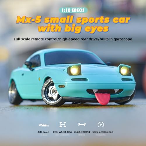 LD1899 1/18 RC Drift Car GTR R34 2.4GHz RWD with Gyroscope on-Road Alloy Body Shell Racing Cars Radio Control (Blue)