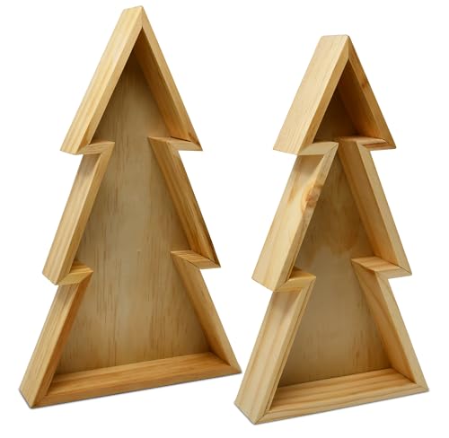 Gift Boutique Wooden Christmas Tree Trays – Set of 2 Nested Decorative Serving Trays for Holiday Parties, Snacks, Appetizers, and Festive Table Display