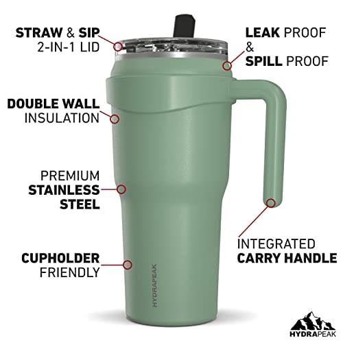 Hydrapeak Roadster 40oz Stainless Steel Tumbler Double Wall Vacuum Insulated Water Bottle With Handle And 2 in 1 Straw Lid (Aqua)