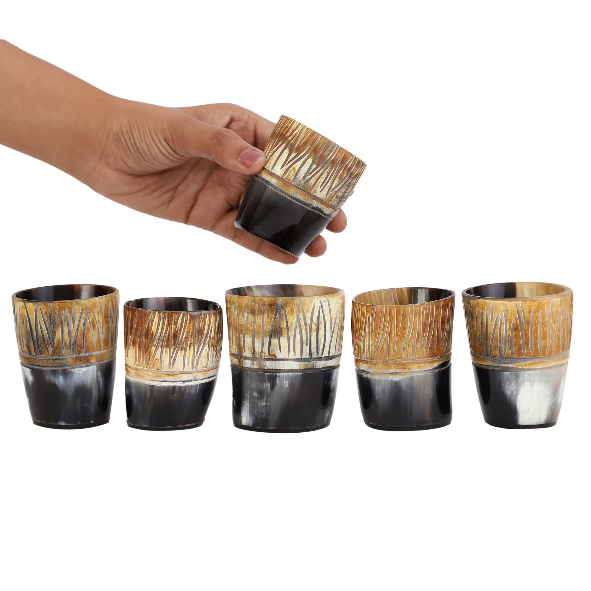 Viking Drinking Horn Gift Whiskey Shot Cup Glass For Wine, Mead, Ale, Ceramic Medieval Inspired Food Safe Vessel | Game of thrones | 3'' Pack Of 6)