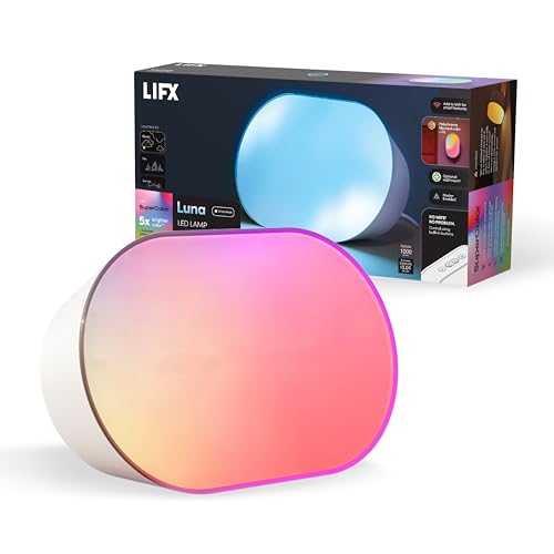 LIFX Luna Smart Lamp, 1000 LM Wi-Fi & Matter 1.3 Compatible, Alexa & Apple HomeKit Compatible, Plug-In Bedside Table Lamp & Wall-Mount, Color Changing Wall Wash, Sunrise/Sunset Effect, No Hub Required