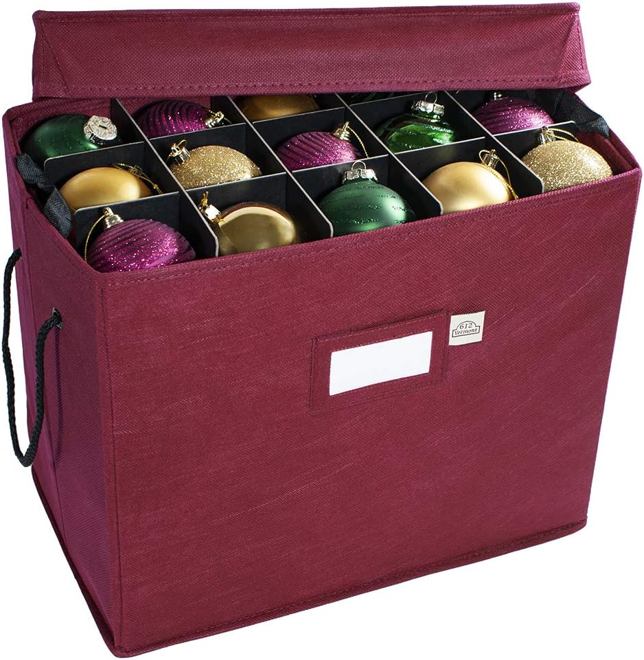 612 Vermont Christmas Ornament Storage Box with Adjustable Acid-Free Dividers, 4 Removable Trays with Handles, 16.25 Inch x 10 Inch x 13 Inch, Holds 60-3 Inch Ornaments
