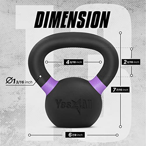 Yes4All Powder Coated Cast Iron Kettlebell Strength Training Kettlebells Weight Set for Full Body Workout, Home Gym
