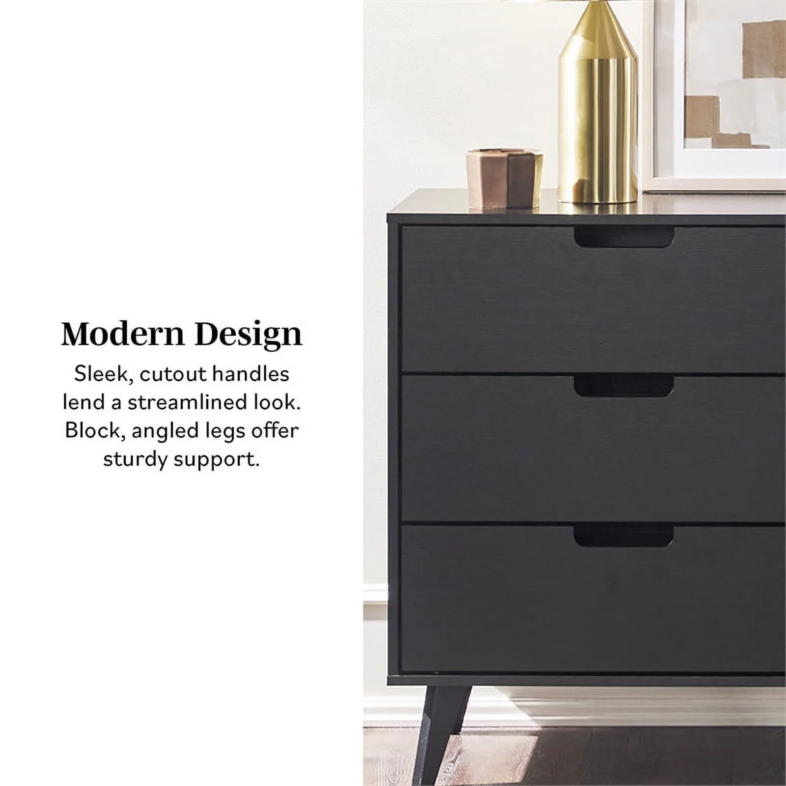 Pemberly Row Simple Wood 6 Drawer Dresser with Cut Out Handles - Black