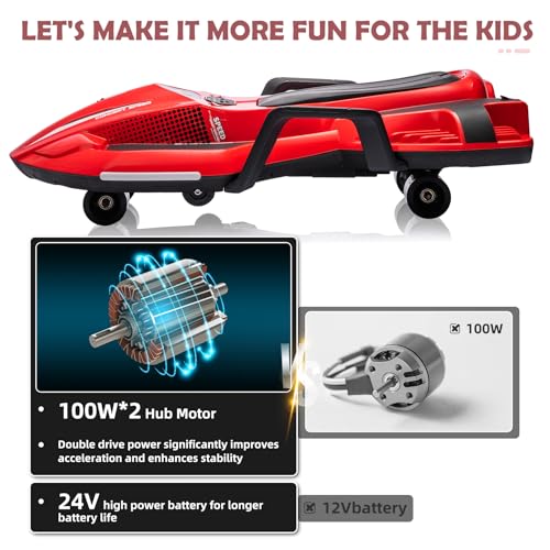 Ride on Car Ages 6 & Up with 24V 200W Motor,Side Handlebars for Steering,LED Light Up Electric Drift Kart,Music Mode,Portable Design (Pink)