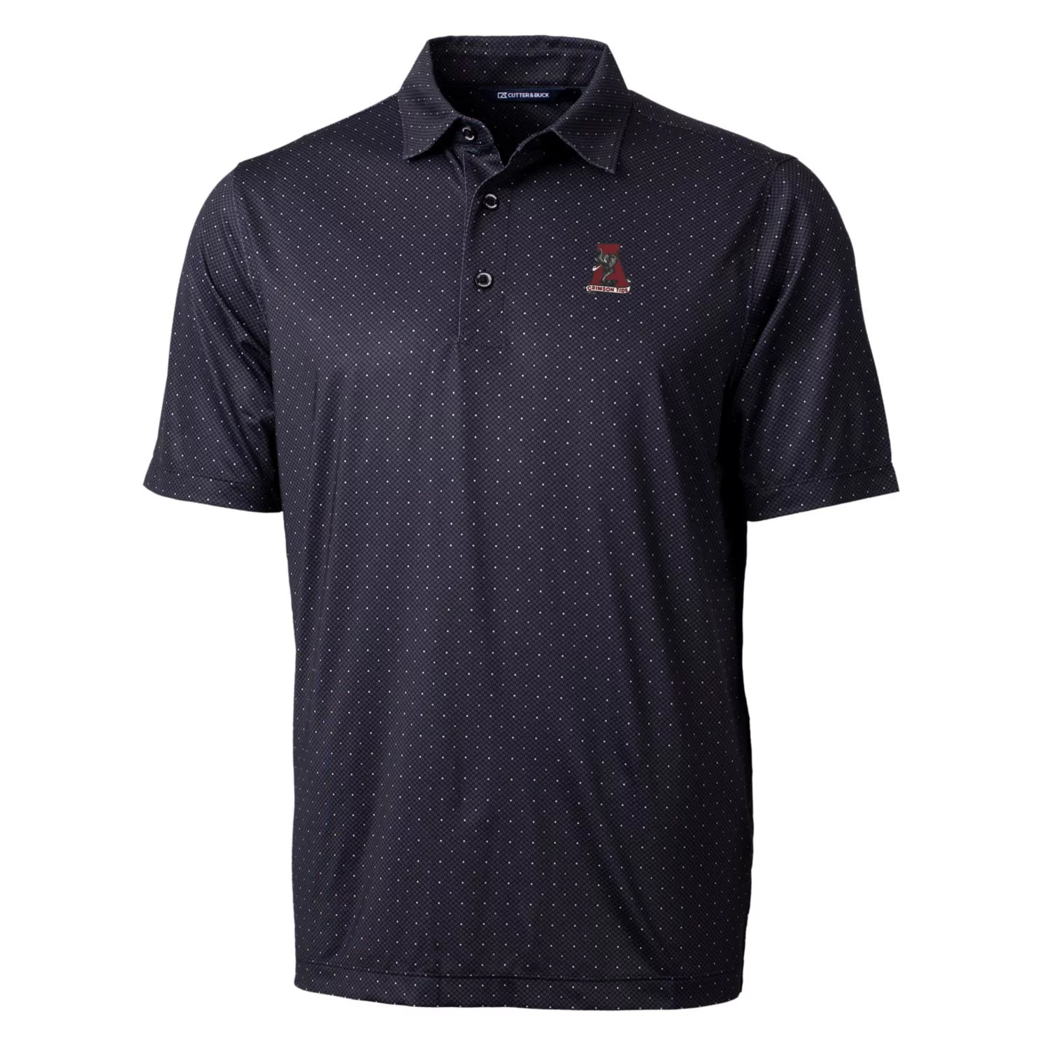 Men's Cutter & Buck Black Alabama Crimson Tide Primary Team Logo Pike Double Dot Print Stretch Polo