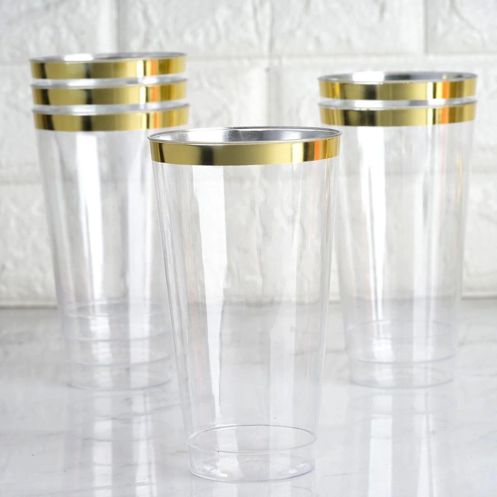 18 oz Clear with Gold Rim Plastic Cocktail Disposable Glasses TABLEWARE Party