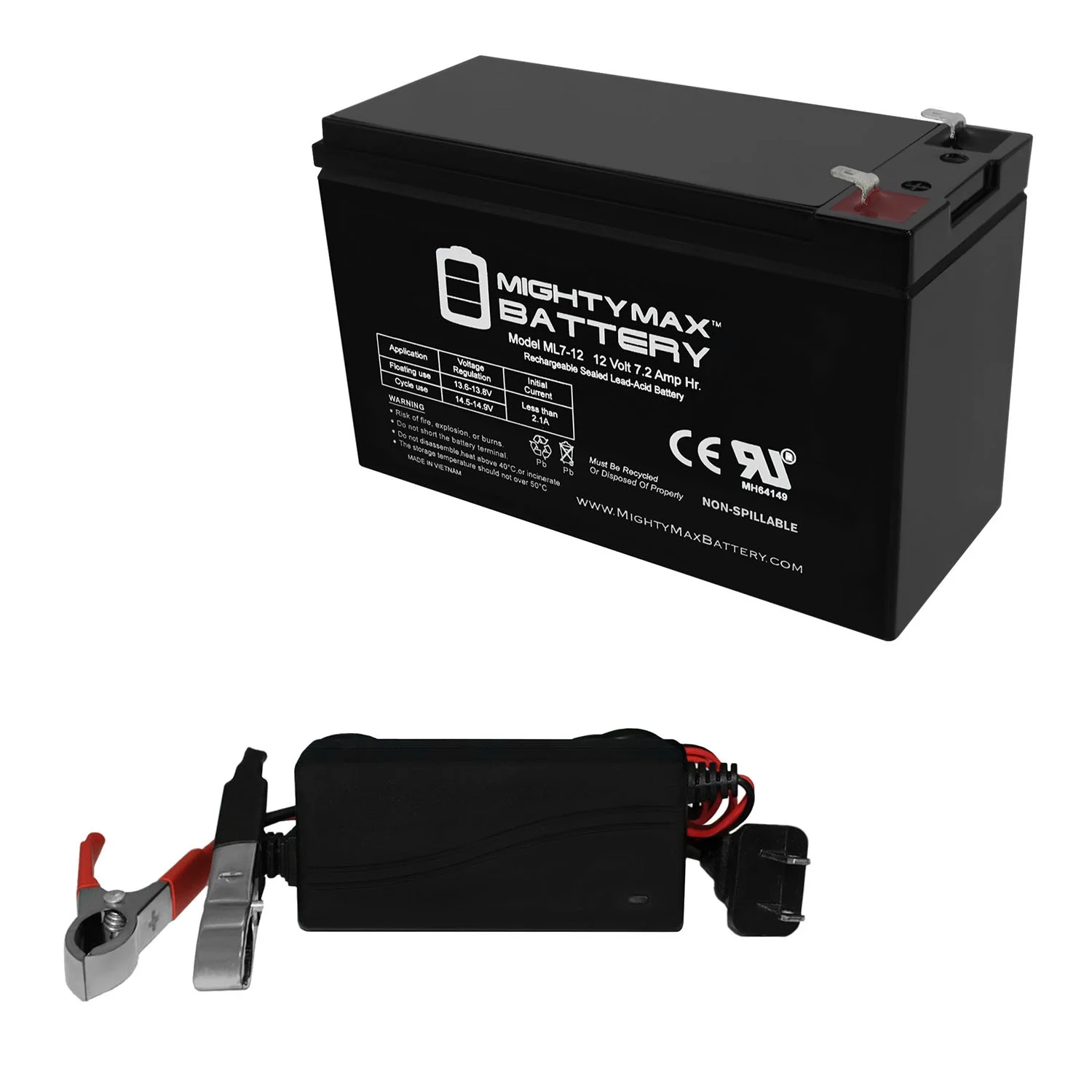12V 7AH Replacement for EXIDE 5115,FX2002 + 12V 1Amp Charger