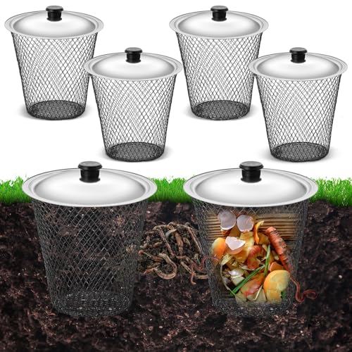 4 Pcs Inground Worm Composter with Lids 9.1 x 9.1 x 5.9 Inch Farm Worm Compost Bin Outdoor for Recycling Kitchen Food Waste to Raised Garden Beds