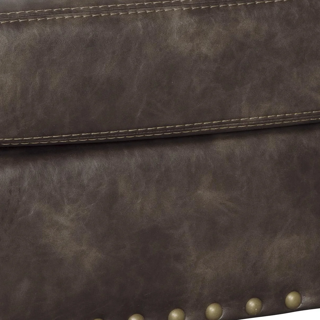 Traditional Wooden Ottoman with Nailhead Trims and Bun Feet, Brown- Saltoro Sherpi