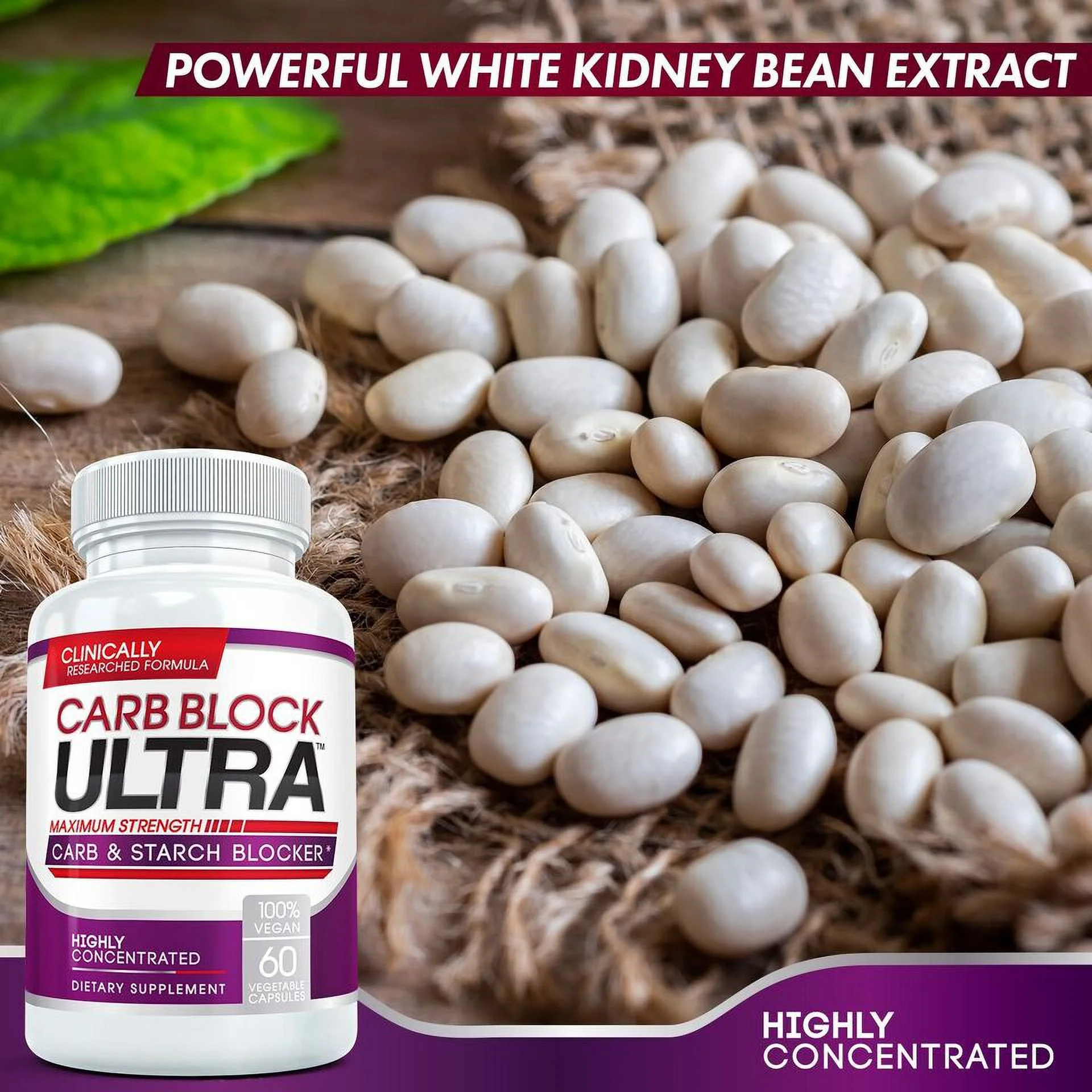 CARB BLOCK Best Starch & Fat Blocker Weight Loss Diet Pill - 60 Capsules (Pack 0f 2)