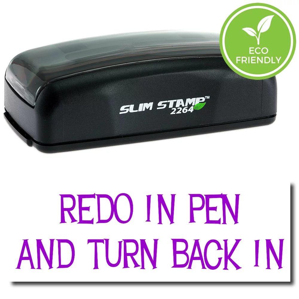 Large Pre-Inked Redo In Pencil And Turn Back In Stamp with Purple Ink