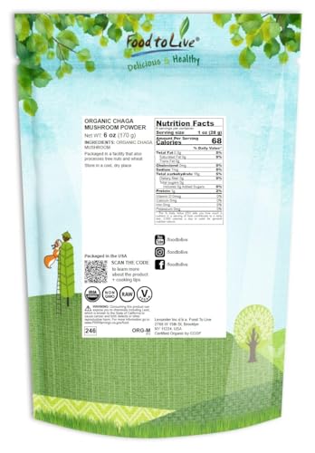 Food to Live Organic Chaga Mushroom Powder, 1 Pound – All Natural Vegan Superfood for Immunity and Holistic Wellness. Rich in Antioxidants and Nutrient-Packed. Non-GMO. 100% Pure. Kosher