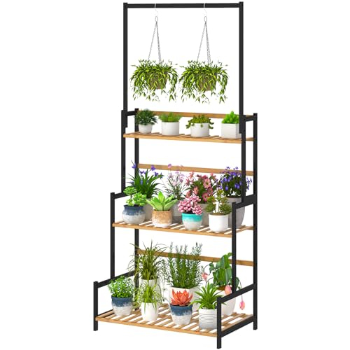 Ufine Bamboo Ladder Plant Stand 3 Tier Foldable Flower Pot Display Shelf Rack for Indoor Outdoor Home Patio Lawn Garden Balcony Organizer Planter Holder