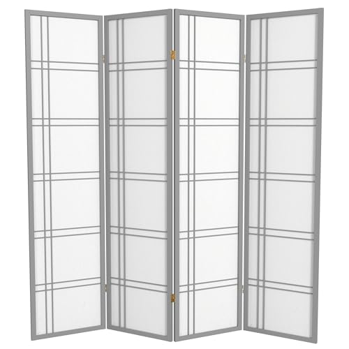 Red Lantern 6 ft. Tall Double Cross Shoji Screen-Grey-3 Panels Room Divider