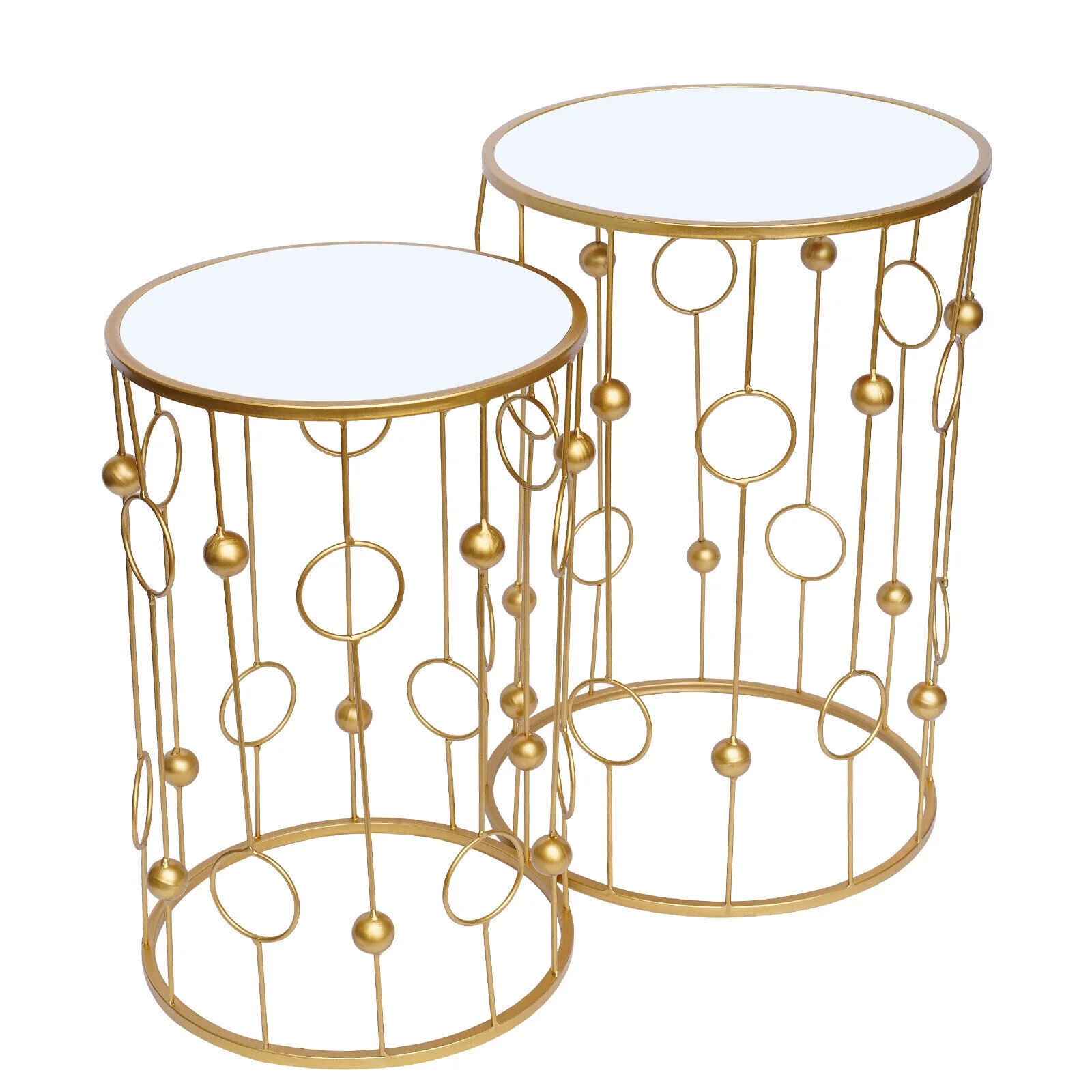 Set of 2 Round Nesting End Side Tables Glass Top,End Tables Elegant Coffee Table