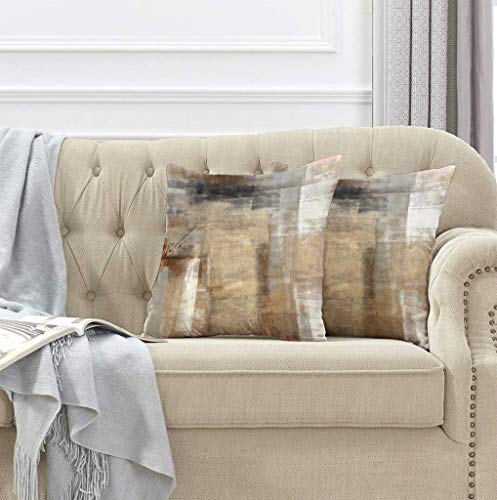 Brown Throw Pillows and Grey Throw Pillows Decorative Pillow Covers for Couch Two Sides Printed, Fashion Style Zippered Cushion 12 X 20 Pillow Cover Set of 2,Brown and Grey