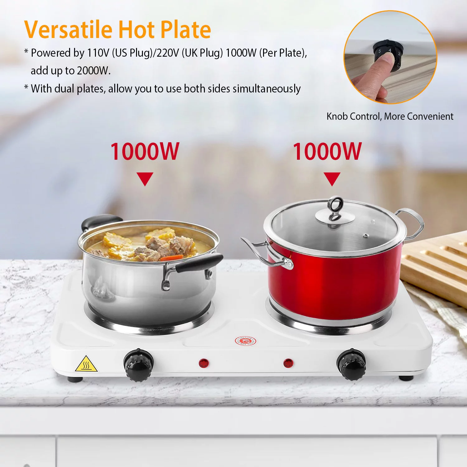 Electric Double Burner, iMounTEK 2000W Portable Cooktop Countertop Dual Flat Burner Hot Plate Kitchen Cooker Stove with 5 Gear Temperature Control, Double Hot Plate for Cooking Camping Home Dorm
