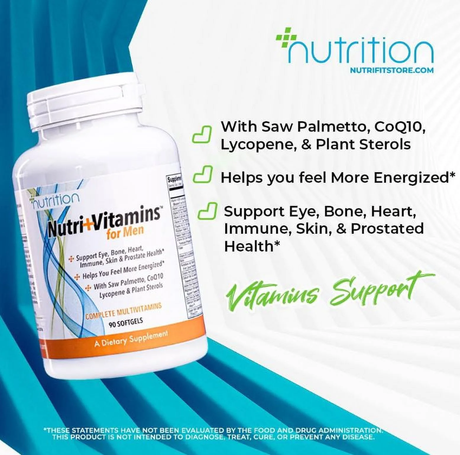 Nutri Plus Fit Men's Multivitamin with Saw Palmetto, Plant Sterols, Lycopene & CoQ10, 90 Softgels