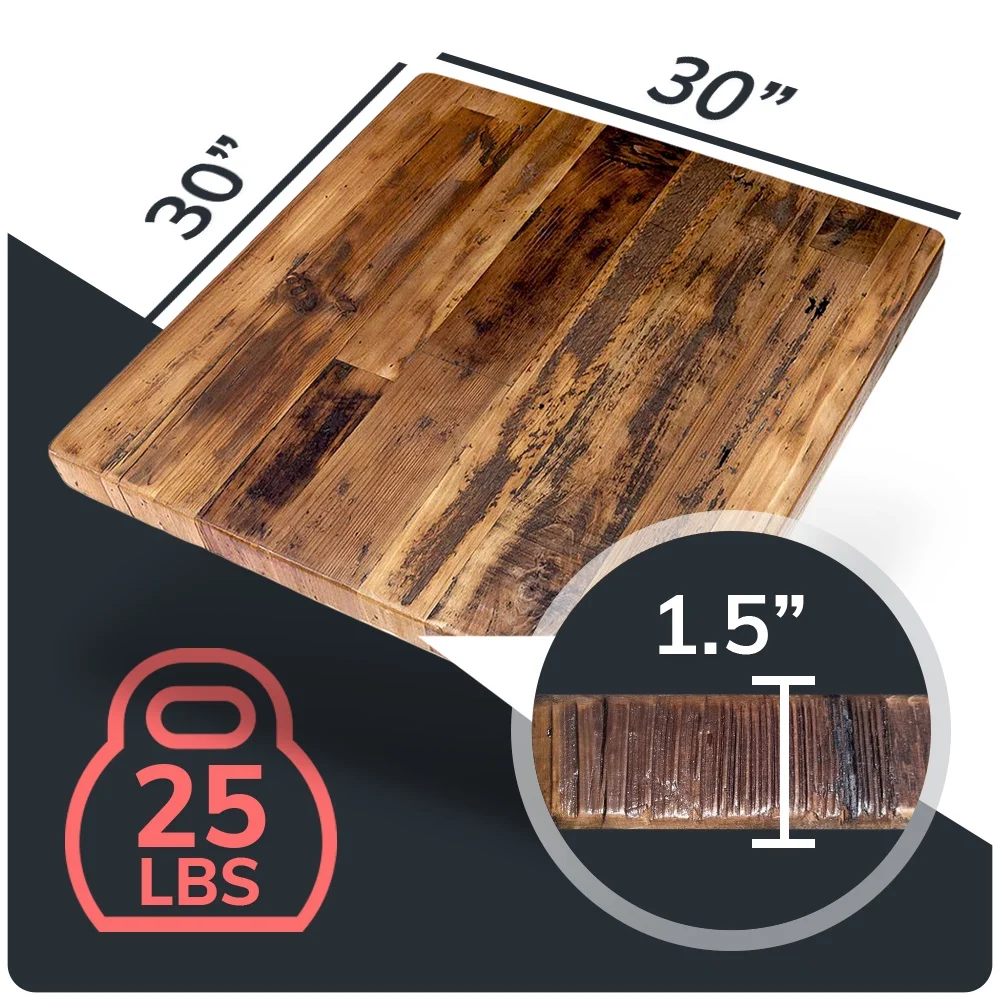 HEIRLOUM Reclaimed Wood Table Top - Rustic Recycled Solid Wooden Piece Perfect for Kitchens, Dining and Coffee Table Tops (Reclaimed Wood Table Top - Economy, 30