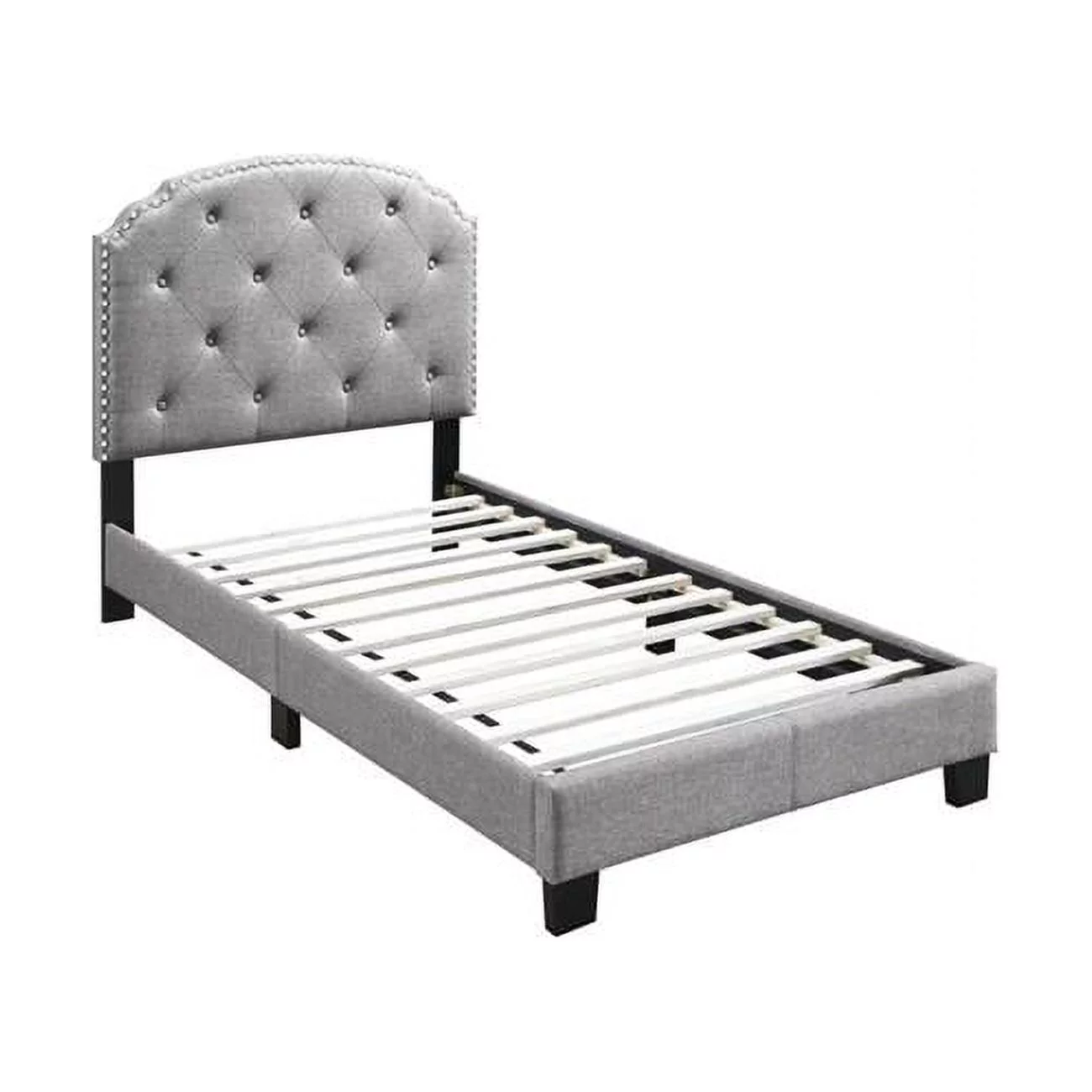 Poundex F9573T Youth Upholstered Bed Frame with Slats in Light Gray Burlap Fabric - Twin Size