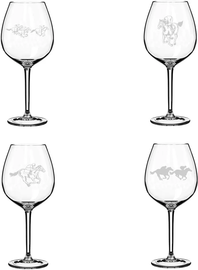 Set of 4 Wine Glass Gift Horse Racing Collection (20 oz Jumbo)