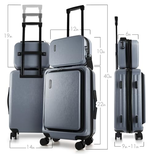 22 Inch Carry On Luggage 22x14x9 Airline Approved, Carry On Suitcase with Wheels, Hard-shell Carry-on Luggage, Durable Luggage Carry-On, Black Small Suitcase with Cosmetic Case