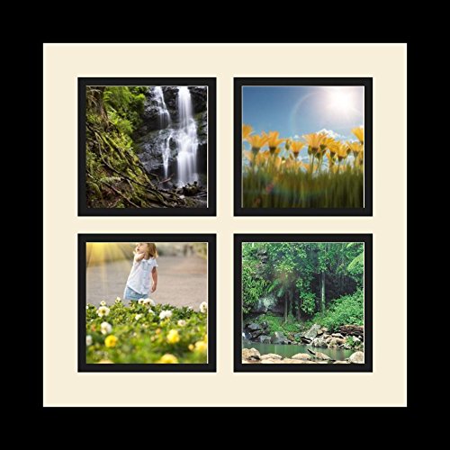 ArtToFrames Collage Photo Frame Single Mat with 4-8x10 Openings and Satin Black Frame.