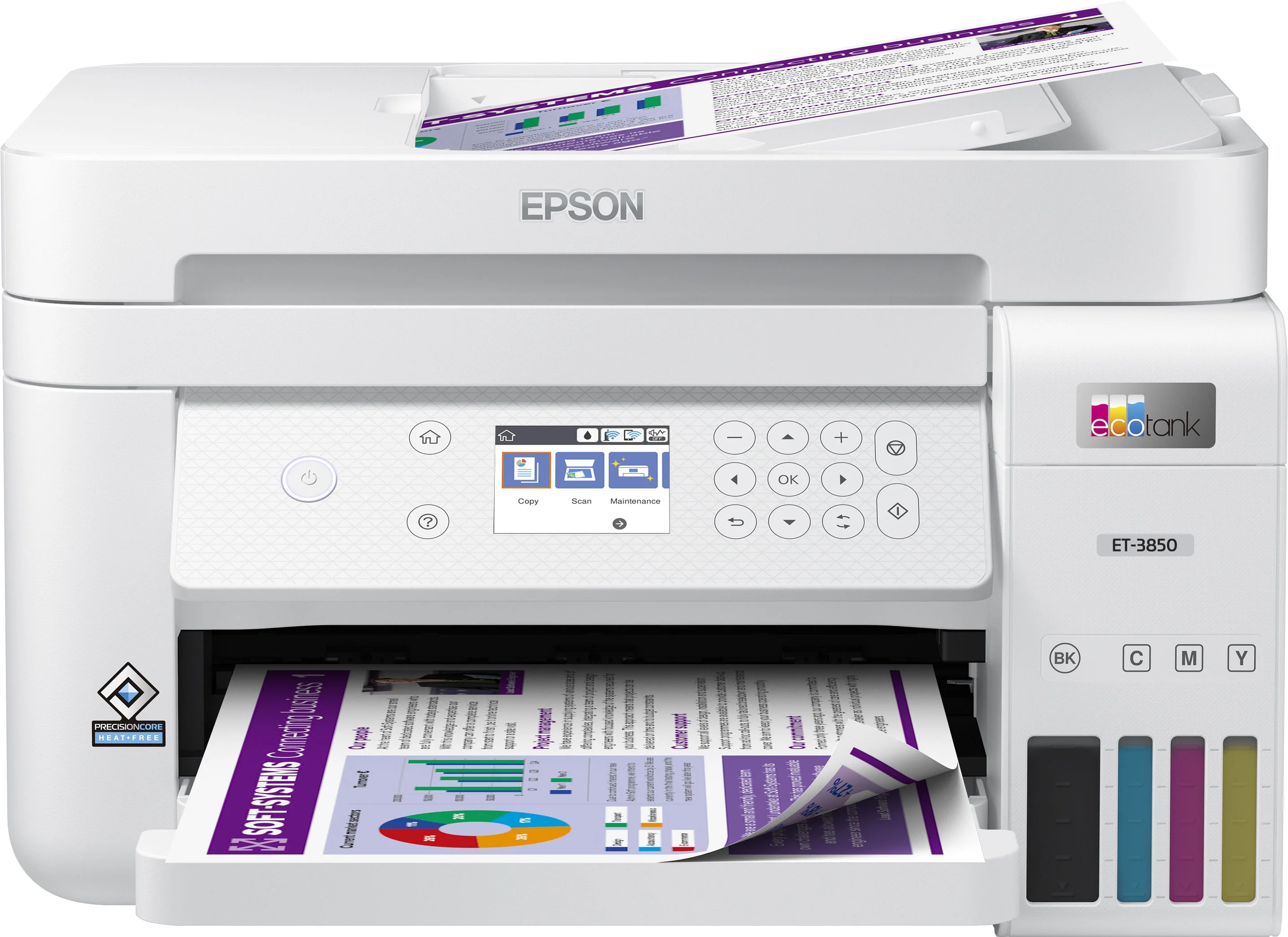 Epson EcoTank-3850 Special Edition All-in-One Inkjet Printer with Scanner, Copier, Business Office, White, Bundle with Printer Cable