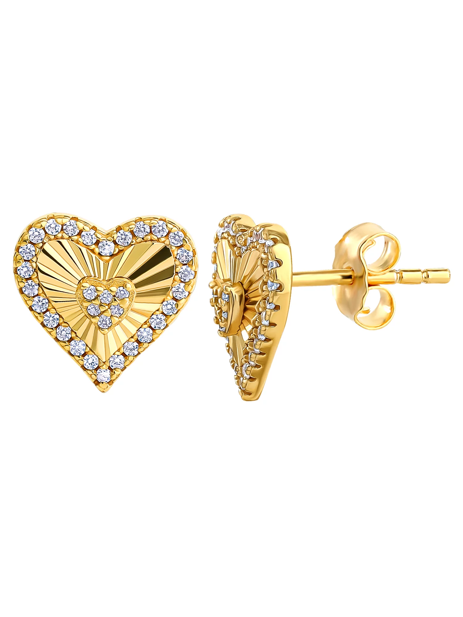 JS Jessica Simpson Women’s Sterling Silver 14KT Gold Plated Cubic Zirconia Heart Stud Earring