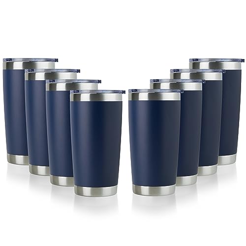 DOMICARE 20oz Stainless Steel Tumbler Bulk with Lid, Double Wall Vacuum Insulated Travel Mug, Powder Coated Coffee Cup, Powder Black, 8 Pack