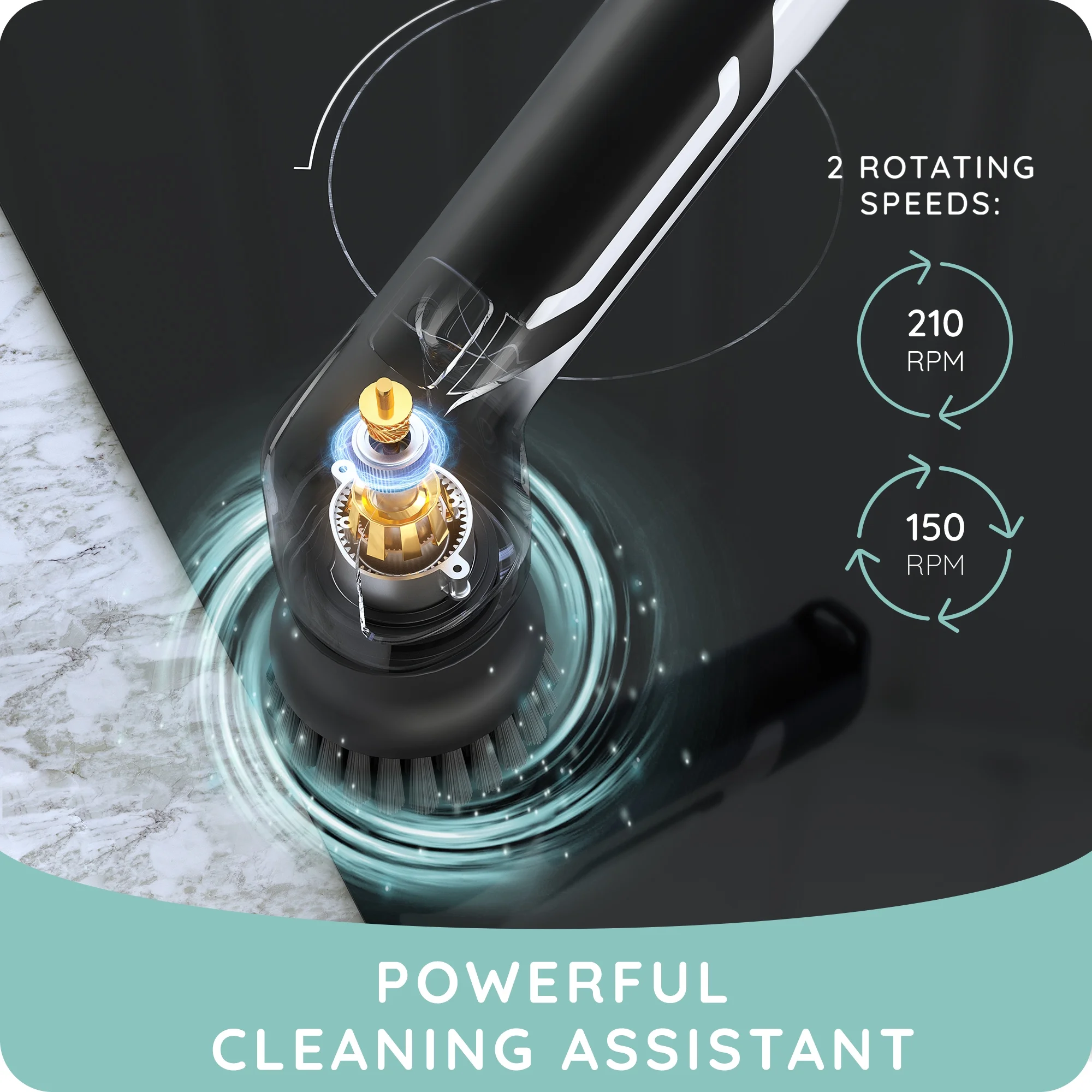 JULY HOME Handheld Electric Spin Scrubber, Cordless Automatic Power Scrubber for Shower, Cleaner for Tile, Grill, Dish, Sink, Shower Scrubber with 3 Brush Heads (White)