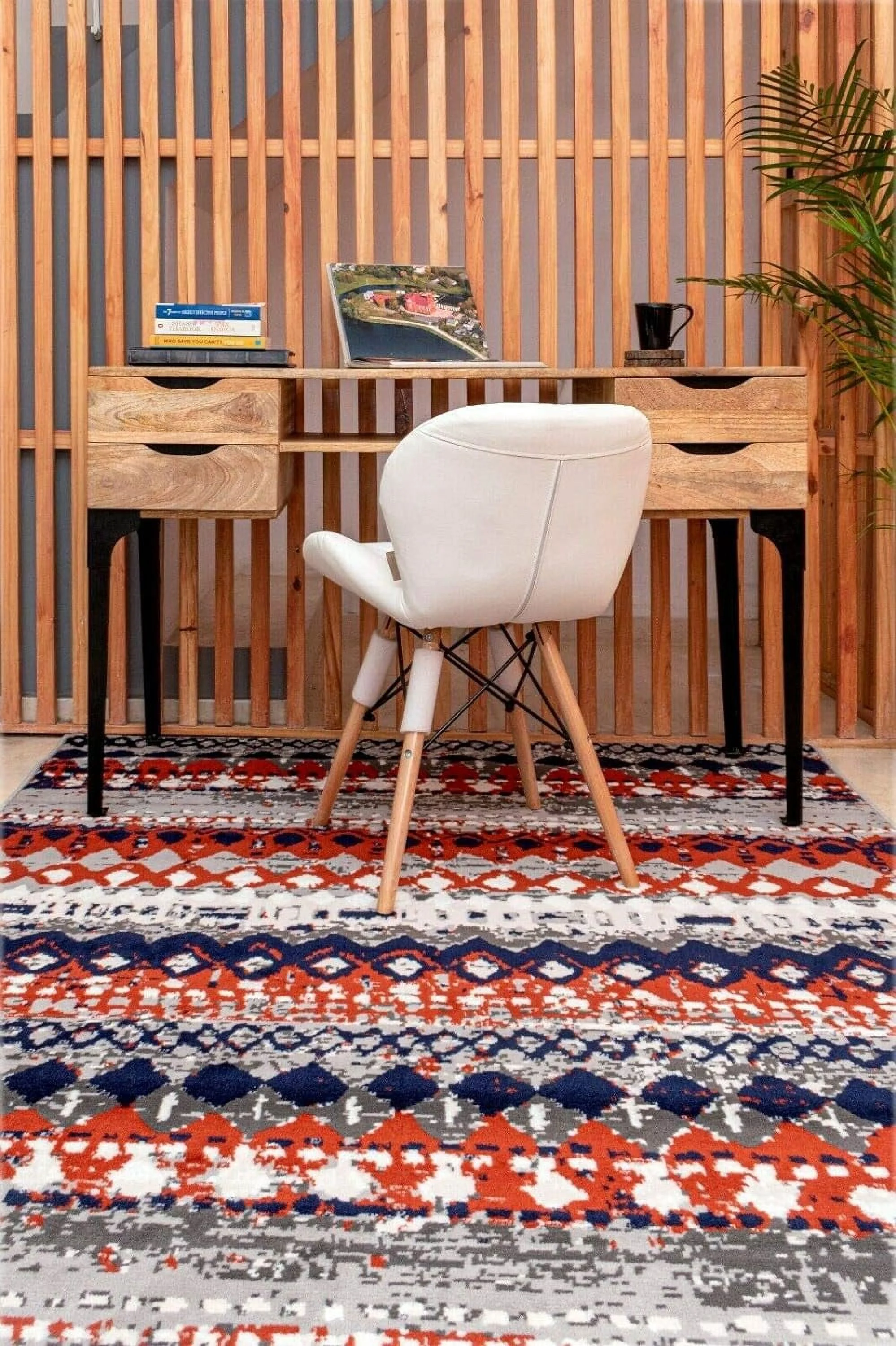 Geometric Pattern Runner Rug - 2 Ft. X 8 Ft, Light Grey, Rustic Theme Distressed Rug | Home Furnishings