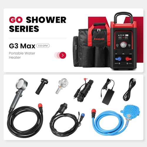 GASLAND Goshower G3 Pro 1lb Propane Portbale Water Heater with Pump | 4000mAh Rechargeable Battery | MAX 100mins Shower Time | Outdoor Propane Camping Shower Heater | Overheating Protection
