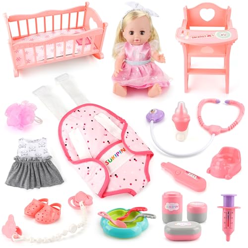 Baby Doll Playsets for Girls, Baby Doll with Accessories Set for Girls 3-5, Baby Doll Set for 3 4 5 Year Old Girls Gifts, Stocking Stuffers for Toddlers Kids (Doll Playset)