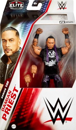 Mattel WWE Elite Action Figure & Accessories, 6-inch Collectible Damian Priest with 25 Articulation Points, Life-Like Look & Swappable Hands