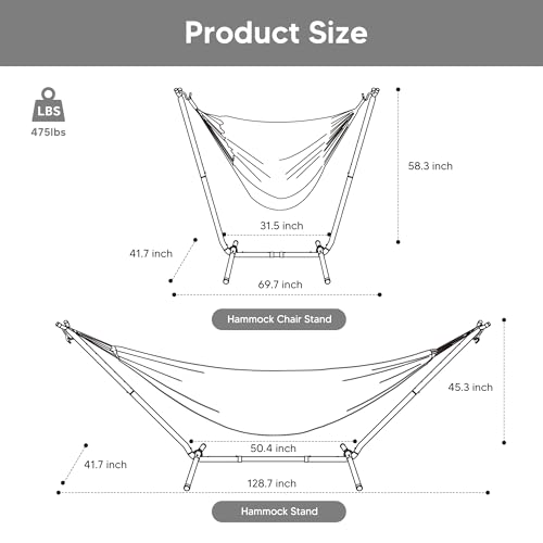 SUNCREAT 2-in-1 Hammocks Hammock Chair with Stand, 475 lbs Capacity, Heavy Duty Two Person Hammock with Stand, Patent Pending, Blue Stripe