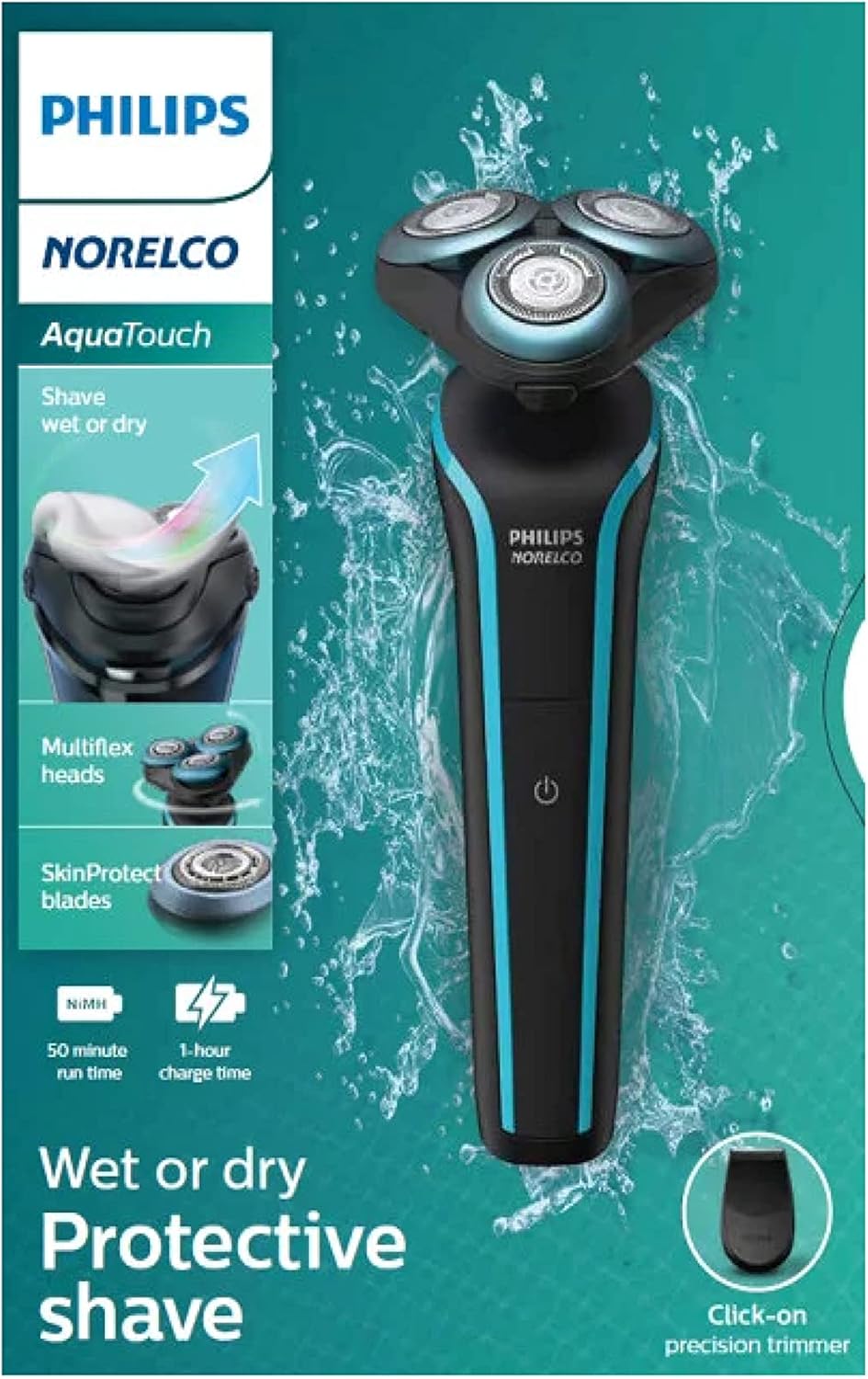 Philips Norelco Aquatouch, Rechargeable Wet & Dry Shaver with Click-On Precision Trimmer, S5767/87