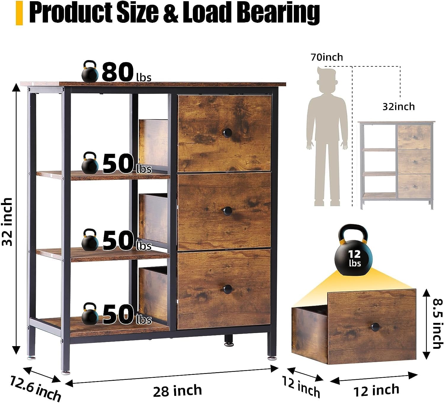 Farmhouse Coffee Station Cabinet with 3 Wooden Drawers & Shelves, Office Coffee Bar Cupboard with Storage, Brown Coffee Stand for Home, Kitchen Coffee Buffet, Coffee Nook, 28''L×13''W×32''H