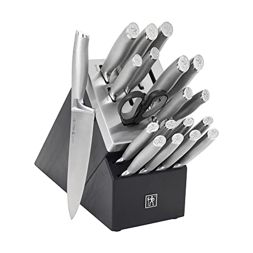 HENCKELS Modernist 20-pc Self-Sharpening Knife Set with Block, Chef Knife, Paring Knife, Utility Knife, Bread Knife, Steak Knife, Black, Stainless Steel