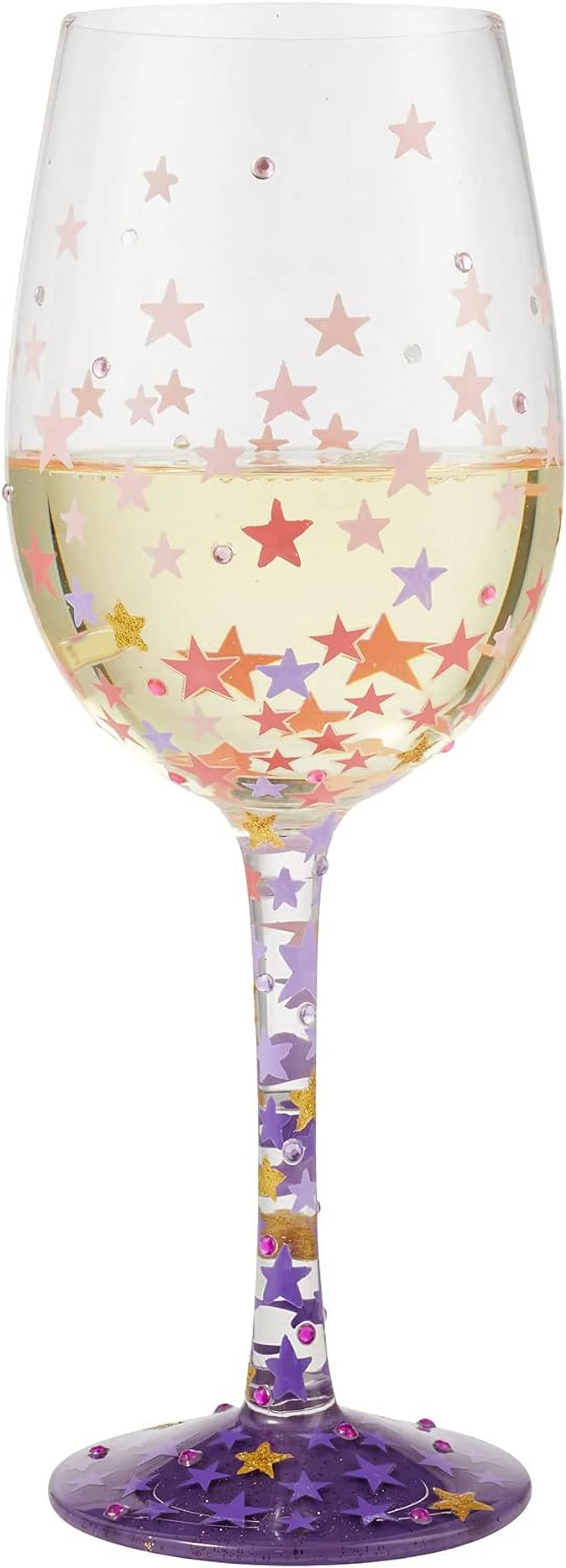 Designs By Stars-A-Million Hand-Painted Artisan Wine Glass, 15 Ounce, Multicolor