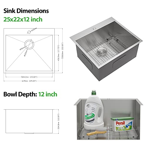 25 Inch Utility Laundry Sink Drop In 16 Gauge Stainless Steel Single Bowl Laundry Room Sink Laundry & Utility Room Kitchen Sinks 25