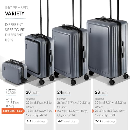 22 Inch Carry On Luggage 22x14x9 Airline Approved, Carry On Suitcase with Wheels, Hard-shell Carry-on Luggage, Durable Luggage Carry-On, Black Small Suitcase with Cosmetic Case