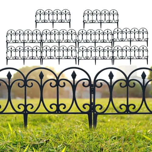Black Decorative Garden Border Fence, Outdoor Plastic Folding Fence Panels, Garden Fencing 13 inch High and Borders for Dogs, Flower Bed Edging for Landscaping- Garden Fence Animal Barrier (10 Pack)