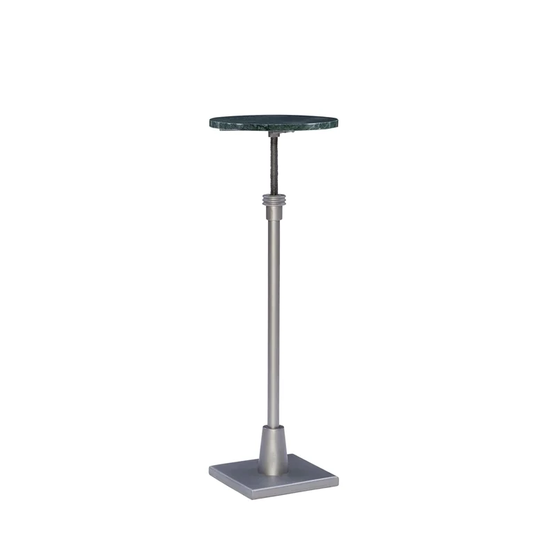 Linon Gavin Adjustable Metal and Green Marble Drink Accent Table in Silver