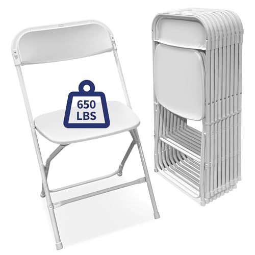 White Folding Chairs 10-Pack,Portable Events Chairs, Plastic Folding Chair, Stylish 650 lb Capacity for Party, School and Church